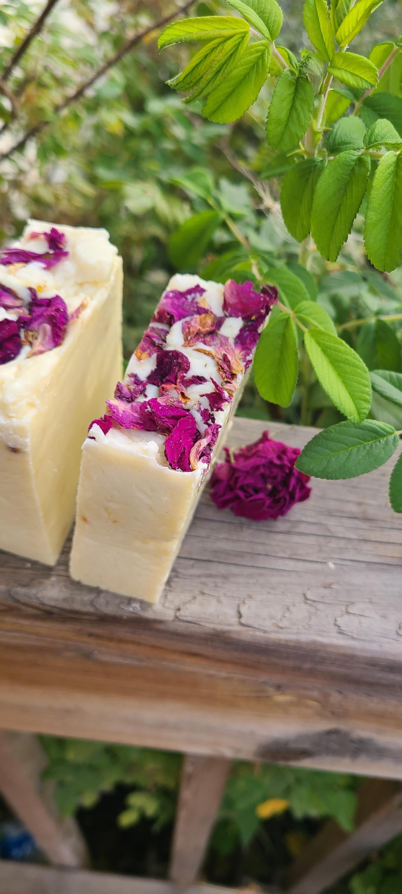 Handcrafted Rose Hip Soap / Infused Olive Oil / Coconut Oil / rose hips / rose petals